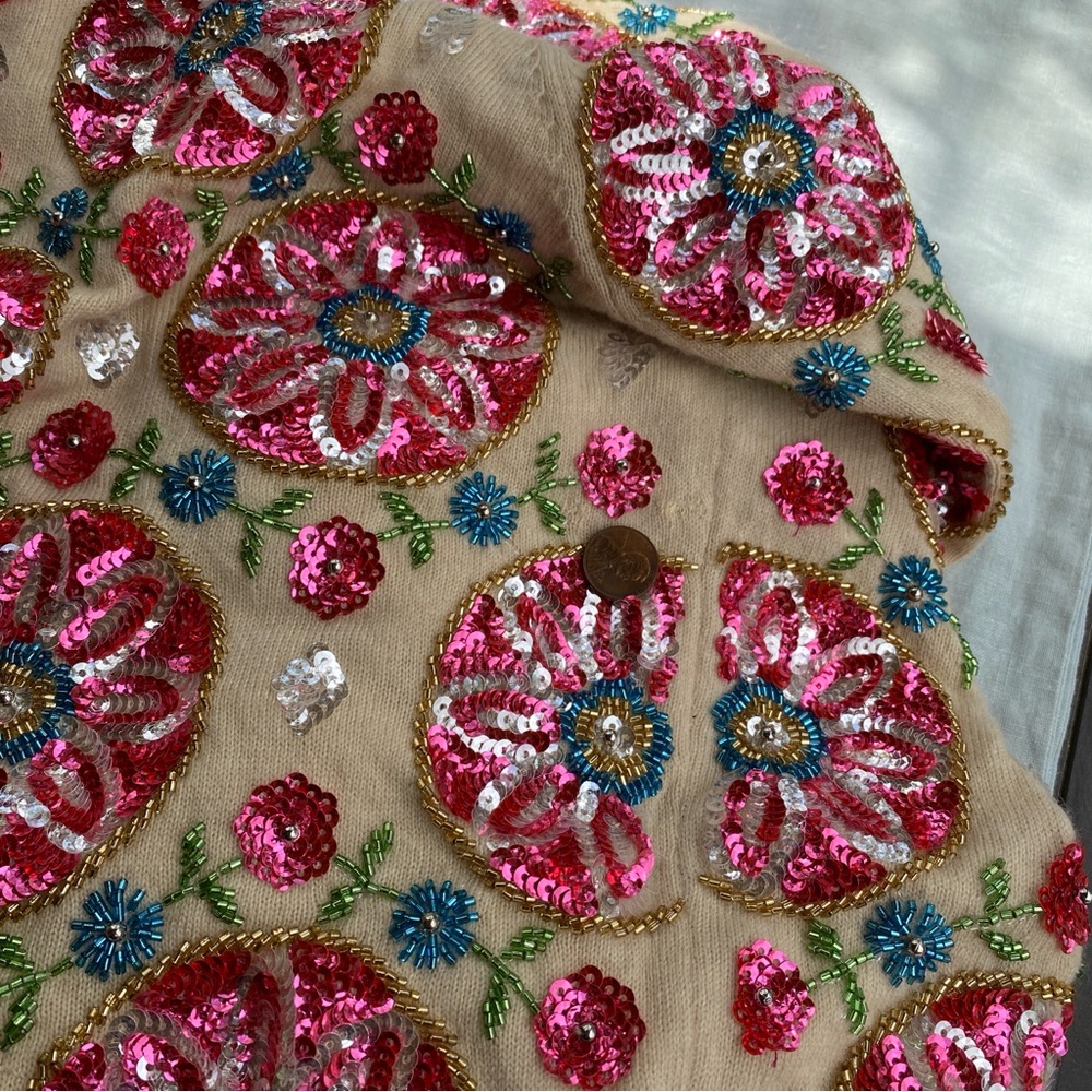 FLAWED NWT Frances Valentine Oslo beaded sequin knit cardigan cardi coat - Picture 9 of 15